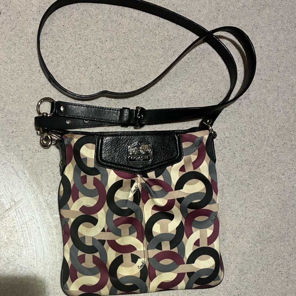 Coach Black and Burgundy Patterned Crossbody Bag
